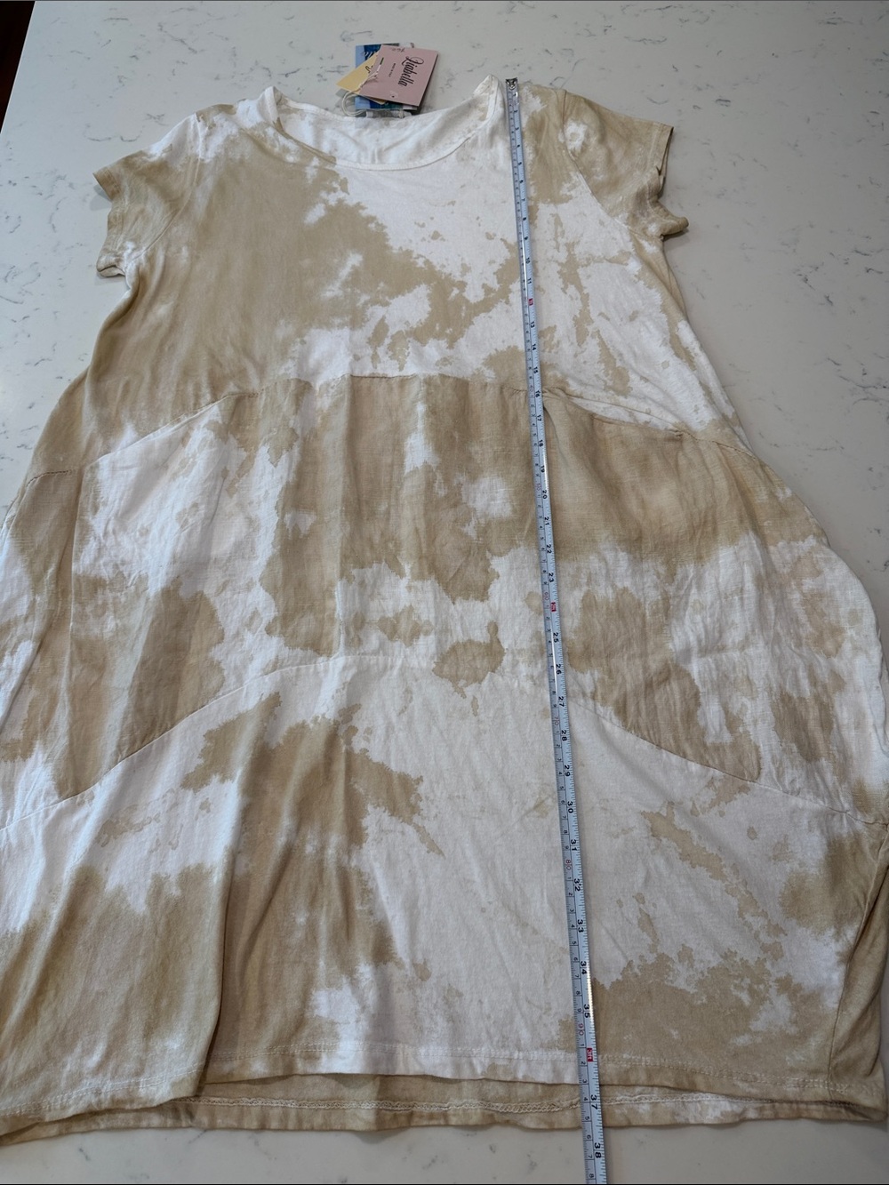 Liabella Italian Linen Cotton Dress S Neutral Beige White Tie Dye Cocoon - Picture 7 of 11
